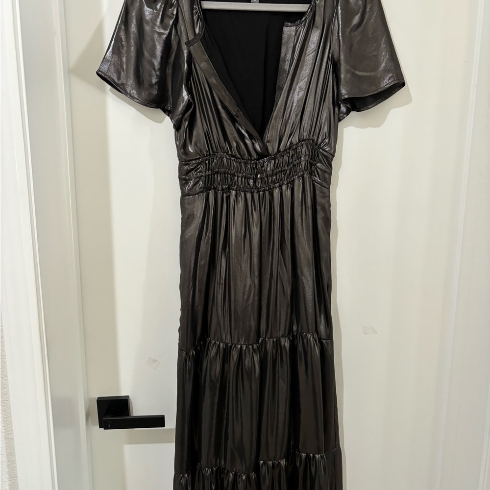 Anthropologie Metallic Black Maxi Dress
